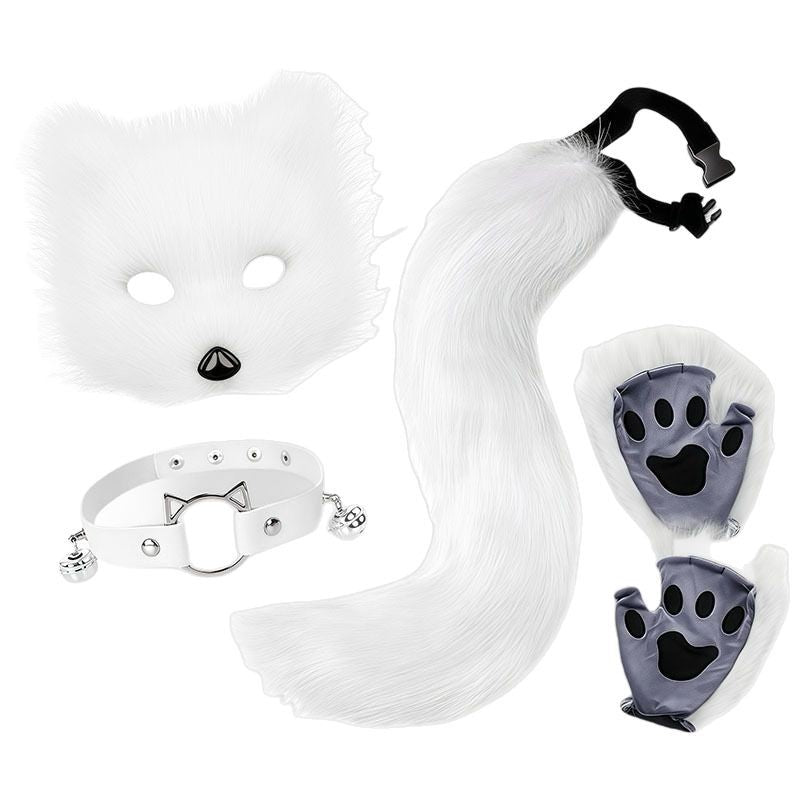 Image of Halloween set of animal claws plush gloves fox ears cos animal ears and animal tail erotic accessories female mask tail